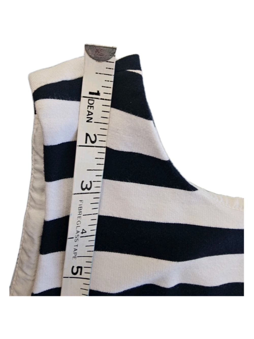Banana Republic Dress Size 14 Womans Navy White Striped Ponte Sleeveless Ruffle - Picture 11 of 16